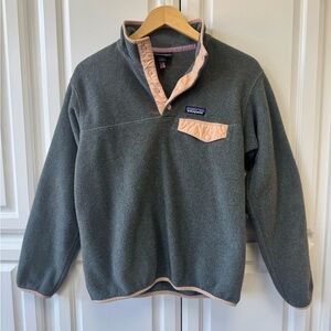 Patagonia Synchilla Pullover Snap-T Gray Fleece with Pink Trim Size Small